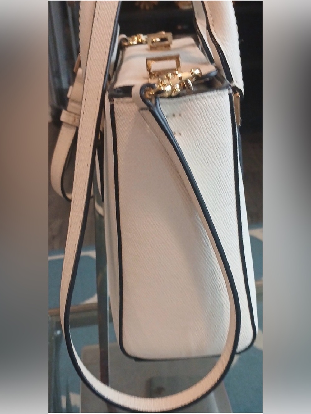 Henri Bendel White Black Mini Satchel Crossbody Gold Hardware - Picture 4 of 8